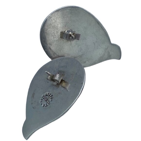 Taxco TA-41 Mexico Sterling Silver Pierced Earrings Onyx Modernist - Picture 5 of 12